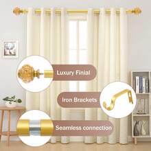 1pc Gold-Color Tin Foil Style Curtain Rod, Iron Rod, Durable, Waterproof, Rust-Proof, Elegant High-End, Suitable For Living Room, Kitchen, Bathroom, Great Gift For Valentine's Day, Ramadan, Spring/Summer - Gold - View 4
