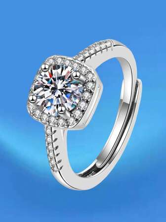 1pc Minimalist Luxury Fashion Versatile Adjustable Square Cubic Zirconia Ring, Suitable For Daily, Birthday, Holiday, Anniversary, Engagement, Wedding Gifts, Minimalist & Comfortable Unisex Fashion Jewelry
