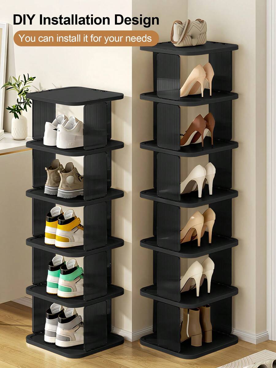 Shoe Rack For Closet, Space Saving Shoe Organizer, Sturdy Storage Shelf, Closet Organizers And Storage, Shoe Cabinet For Upright Or Upside Down, Large Space Fit All Shoe Sizes, Stackable Free Standing Shoe Rack For Entryway, Garage, Corridor, Apartment Essentials, Home Organization - 黑色 - 查看 1