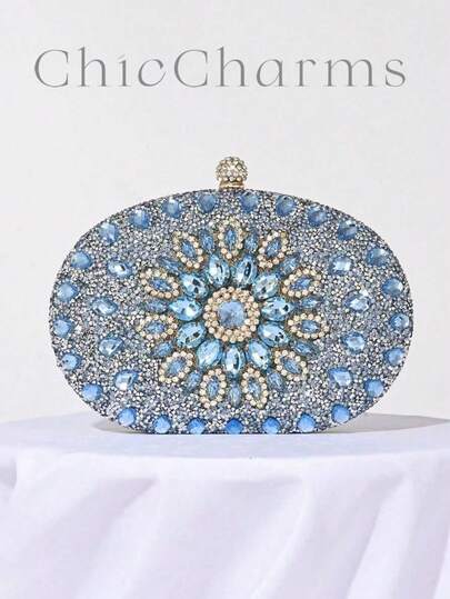 Sparkling Luxurious Rhinestone Decor Handbag, Small Clutch Purse, Elegant For Evening Gown, Wedding, Party, With Metal Chain, Fashionable Lady Handbag, Bridal Purse, Perfectly Matching With Prom Accessories, Prom Bag For Party, Clutch Bag For Wedding