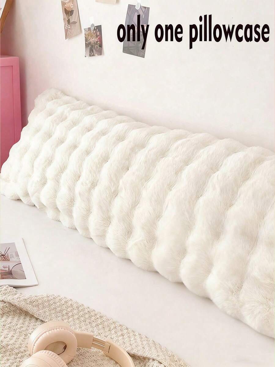 1pc Plush Bubble Fabric Pillowcase, Long For Double Pillow Or Body Pillow, Covers Only Without Filling, Machine Washable - White - View 1