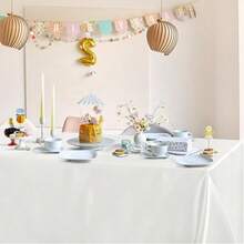 1 件高档缎面纯色桌布，适合派对、餐厅 - 白色 - 查看 11