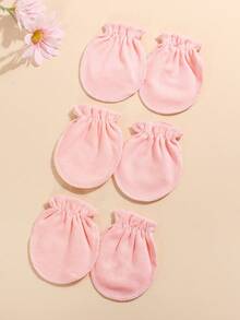 3 Pairs Newborn Anti-Scratch Mittens - Soft Scratch Mittens, Essential For Baby Daily Care - Pink - View 4