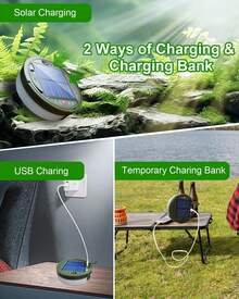 Lámpara de Camping Recargable, Linterna de Camping y Recargable por USB con Mando a Distancia, 3600mAh/IP44 Impermeable, 8 Modos de Luz Lámpara Portátil para Senderismo