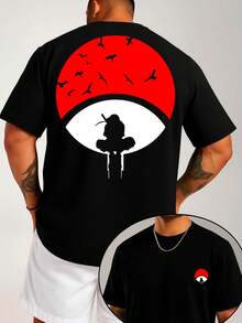 Men's T-Shirt "Anime Itachi Uchiha Symbol Of His Uchiha Clan" Minimalist Streetwear 100% Cotton Front And Back - màu đen - Xem 1