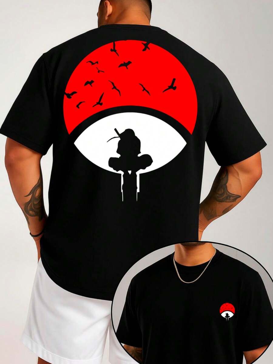 Men's T-Shirt "Anime Itachi Uchiha Symbol Of His Uchiha Clan" Minimalist Streetwear 100% Cotton Front And Back - màu đen - Xem 1