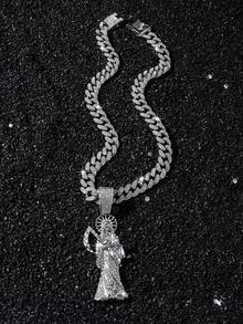 1 pieza Collar de cadena con colgante de Segador Siniestro con estilo de hip hop totalmente cubierto de rhinestones para hombres - Estrella - Ver 2