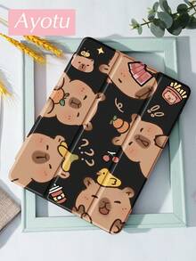 Ayotu 1个叶子和水豚图案平板电脑保护套/Kindle电子书保护套，兼容iPad 10代、iPad 10.2/Mini 6/Mini 7/9.7、Galaxy Tab A9 Plus、Kindle（11代-2024年）、Kindle Paperwhite 12代（2024年），可爱动物图案，精美礼品 - 黑色 - 查看 5