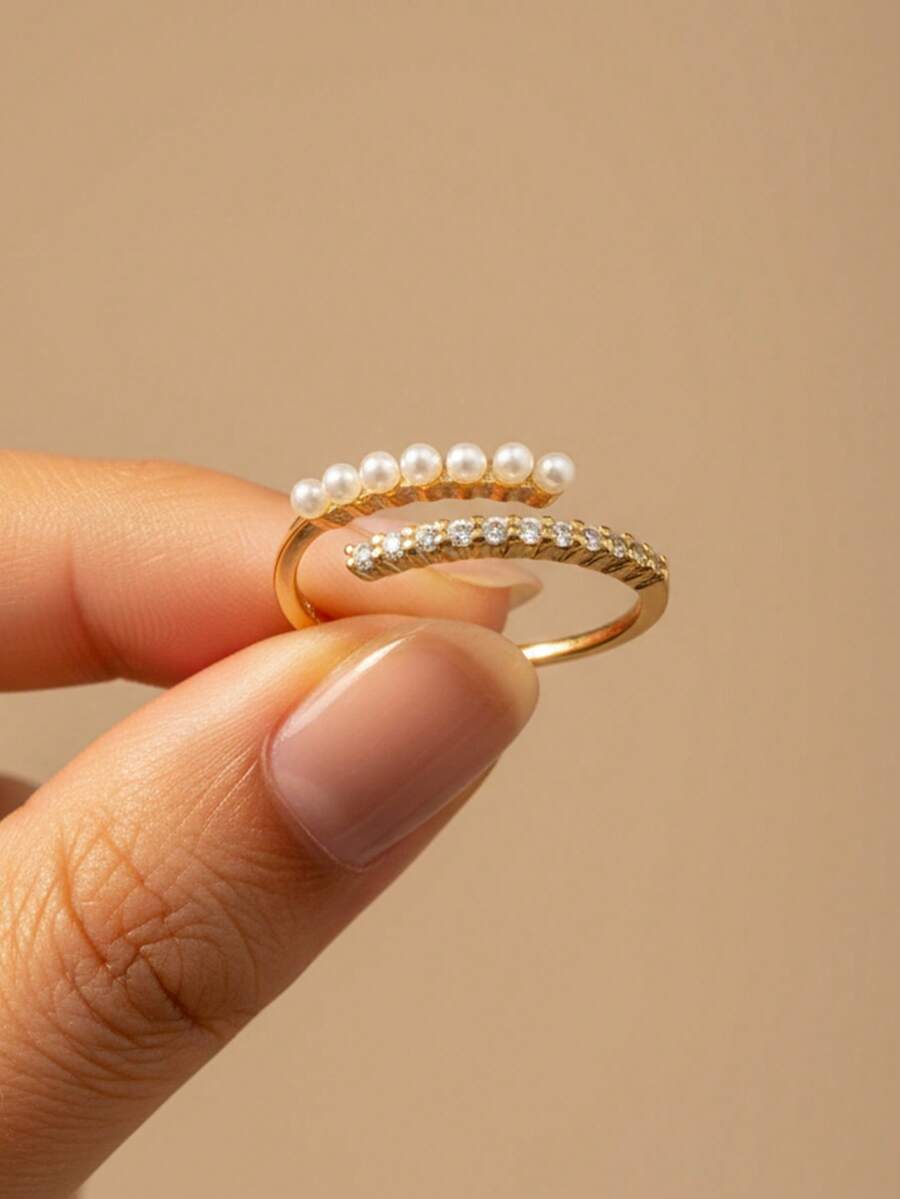 Stylever 1pc Pearl Ring For Women S925 Sterling Silver Elegant Cuff Ring Fine Jewelry Gift For Girls Ladies Jewelry Promise Ring