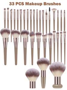 18-20-22-25-30 件香槟金化妆刷套装，高品质合成毛眼影晕染刷套装，化妆工具 - 咖啡棕 - 查看 17