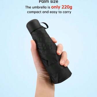 1pc Compact Portable Lightweight Travel Umbrella, Strong Waterproof, Manual, 6 Ribs Reinforced, Manual Opening And Closing, Uv Protection Sunshade, For Men And Women Summer Cooling,Beach,Travel