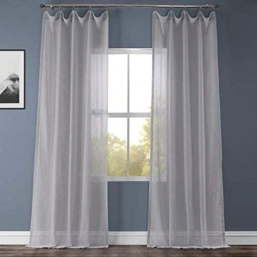 HPD Half Price Drapes Cortinas Transparentes sólidas para Sala de Estar, Textura de Lino, 50 x 84 Pulgadas (1 Panel), SHCH-SS07163-84,(Montaña de Acero 127An x 243.8Al cm (1 Paneles)) - Multicolor - Ver 1