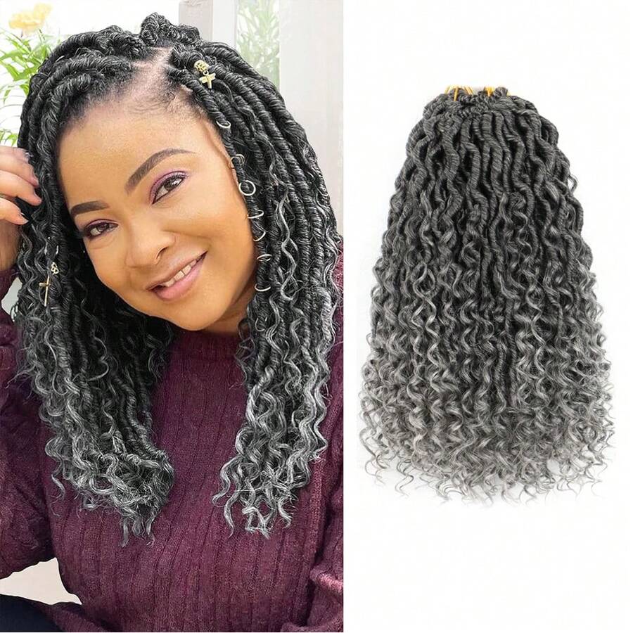 8包女神辫钩编发，河流辫钩编发，合成波西米亚风柔软仿辫，卷曲发尾，女士钩编接发 - 彩色 - 查看 1