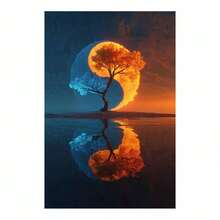 [2D Flat] 1Pc Framed Ready To Hang, Retro Graffiti Tree Tree Of Life Scenery Canvas Wall Art, Modern Abstract Yin Yang Tree With Reflection Posters Painting Pictures Wrapped Framed Print, Home Decor Bedroom Living Room Wall Decor For Spiritual Seekers, Balanced Art Style - Màu tím - Xem 5