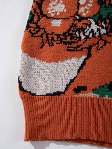 Unisex Casual Loose Fit Crew Neck Pullover Sweater With Interesting Cartoon, Abstract, Van Gogh Painting Patterns, Suitable For Autumn/Winter - Orange - View 5