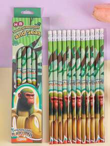 12pcs Cartoon Shanhaijing Series HB Pencils, With Built-In Erasers, Creative Patterns, Easy To Sharpen, Comfortable Grip, Smooth Writing, Student Drawing & Daily Use Pencils - Multicolor - View 13