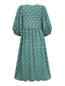 流行欧式女式碎花V领系腰休闲日常连衣裙 - 淡綠 - 查看 4