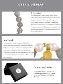 [VE] 1pc High-Quality Natural Grey Agate, Faux Pearl & Gourd Bracelet, Grey Agate Stabilizes Emotions, Shell Beads Have A Soft Luster, Gourd Symbolizes Blessings & Prosperity, Triple Protection For Body & Mind, Elastic Design Fits Wrist, Agate Bracelet, Lucky Everyday Wear, Natural Gemstone Color Varies - Grey - View 5