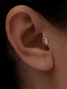 1 pieza Pendientes de botón planos de plata de ley 925, pendientes para perforación de cartílago de la oreja de baja alergia para mujeres, pendientes de cartílago de oreja/nariz chapados en oro de 18K, aptos para uso diario - Dorado - Ver 8