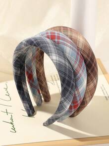 1个格子印花海绵发箍，适合日常生活、外出、装饰和造型，学院风，适合女性，秋冬季节，发带，发箍，女士发箍，发饰，头饰 - 彩色 - 查看 6