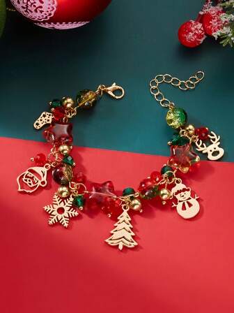 1pc European & American Christmas Decor Cartoon Christmas Tree, Santa Claus, Snowflake Pendant Bracelet, Christmas Atmosphere, Suitable For Women's Daily Use