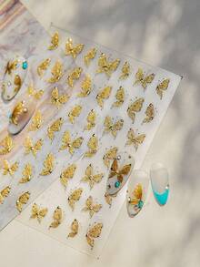 1个5D金银星激光粉色彩色闪亮星形水晶浮雕美甲装饰DIY美甲饰品 - 金色 - 查看 8