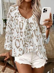 Cárdigan holgado con estampado de leopardo de moda para mujer KeKe Bloomly, versátil para ir al trabajo, citas, fiestas, playa, vacaciones, color caqui - Caqui - Ver 5