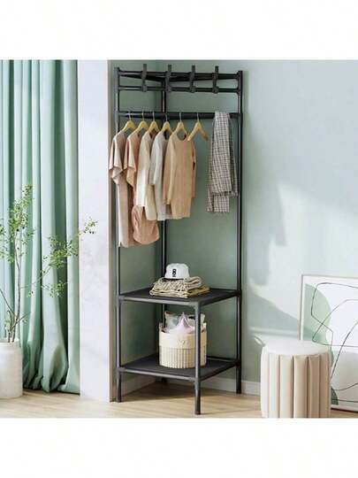 180 x 45 cm, czarny, dwupoziomowy, narożny wieszak na ubrania / oszczędzający miejsce wieszak / wytrzymały i trwały stojak na ubrania - narożny organizer na ubrania, wysoki, smukły, pionowy stojak do przedpokoju, na płaszcze, kurtki, czapki, szaliki, parasole, torby i szlafroki, kompaktowe rozwiązanie do przedpokoju w mieszkaniu lub akademiku, do małych przestrzeni, rozszerzenie szafy w salonie i sypialni, wielofunkcyjny ekspozytor i schludne przechowywanie, idealny prezent świąteczny na Halloween, Święto Dziękczynienia, Boże Narodzenie, sezonowe porządki i odświeżenie domu