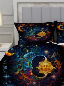 3pcs Celestial Sun Moon Duvet Cover Bedding Set,Mystical Cosmic Bed Comforter Set,With 1 Duvet Cover And 2 Pillowcases, King-Size Bedspread, Bed Sheet, Soft Skin-Friendly Polyester, Machine Washable, Dry Clean. It Is Suitable For Home And Bedroom Decoration,Room Decor, Bedroom Decor,Room Decoration Stuff,Queen Comforter Set,It Is A Good Birthday Gift. - 彩色 - 查看 9