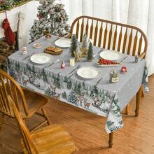 - Mantel de Navidad rectangular, 60x 84 pulgadas, ciervos, mueco de nieve, rboles, gris, lavable, para, picnic, cena, decoracin - 152,4 x 213,4 cm (Rectangular) + Gris - Ver 3