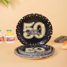50th Golden Polka Dot Happy Birthday Disposable Plates, Napkins, Cups - Party Supplies For 16 Guests, Disposable Paper Plates Suitable For Birthday, Wedding, Party, Family Picnic - Multicolor - View 3