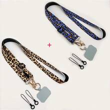 手机挂绳印花背挂颈链斜挎豹纹可调节肩宽吊坠防丢失吊带带夹礼物送给母亲、家人、朋友、生日、节日手机挂饰、手机链 - 黃色 - 查看 16