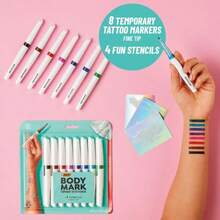 TYUI BIC BodyMark Temporary Tattoo Markers For Skin Precision Series Fine Tip 8-Count Pack Of Assorted Colors Skin-* Cosmetic Quality - 如圖 - 查看 4
