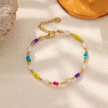 A Colorful Beaded Bracelet In A Leisure And Vacation Style, Made Of Stainless Steel And Adorned With Freshwater Pearls. This Is A Fashionable Handchain For Ladies, Featuring A Bohemian Style. Friendship Bracelet. - Colorful - View 2