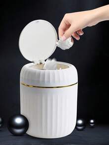 1个装紧凑型垃圾桶 - 耐用PP材质，小型桌面垃圾桶，适用于办公室、卧室、客厅 - 带盖家用垃圾桶，学生返校的理想之选，高品质简约带盖垃圾桶 - 彩色 - 查看 3
