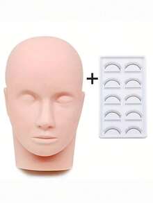 1pc Model Head + 5 Pairs Practice False Eyelashes, Silicone Eyelash Extension Practice Head, Microblading Training Mannequin Head, Suitable For Beginners To Practice Eyelash Extension, Comes With 1 Box Of Eyelashes - Ideal As A Beginner Personal Training Tool - Multicolor - View 12