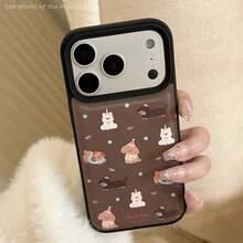 GUCADI 1pc Black & Coffee Color Puppy, Brown Puppy Design Phone Case Compatible With IPhone 15, 16, 13, 14, 11, Leather Texture, Cute, Personalized, Creative, Retro, Geometric, Cartoon, Kawaii, Niche, Ins Style - Coffee Brown - View 10