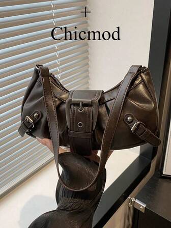 1 件女式复古机车朋克风格铆钉装饰可调节肩带大容量柔软仿油皮革渐变色单肩腋下包，适合工作、通勤、约会、派对