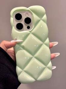 Shiny Sequin Rhombus Glossy Phone Case, Compatible With IPhone 17 Pro Max, 17 Pro, 17 Air, 17, 16, 15, 14, 13, 12, 11 Pro Max, 16 Plus, 3D Geometric Pattern, Shock-Proof Transparent Soft Shell - Green - View 2