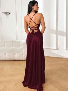 WOWDARK Fashion Summer Square Neck Ruffle Tie-Back Elegant Party Dress For Women, Suitable For Valentine's Day, Dates, Gatherings, Parties, Travel, Vacation, Beach - 酒紅色 - 查看 3