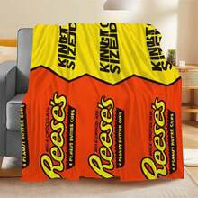 GEL HUT MUN 1pc Reese Swiss Milk Chocolate Peanut Butter Cup Design Soft Flannel Blanket, Vibrant Yellow & Black, Comfortable Gift For Friends, Family, Office, Camping, Travel - Great For Sofa, Bed Or On-The-Go, Camping Accessory, Novelty Design, Plush Texture, Pink Christmas, Christmas Decor Blanket, Personalized Blanket Gift For Boyfriend, Christmas Gift