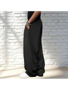Men's Plain Baggy Sweatpants, Streetwear Style, Comfortable, Premium Style, Loose Fit, Casual, Modern And Soft. - màu đen - Xem 5
