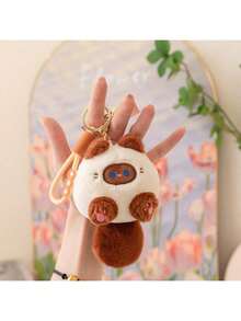 1 件猫咪发髻毛绒吊坠毛绒动物钥匙扣包包饰品