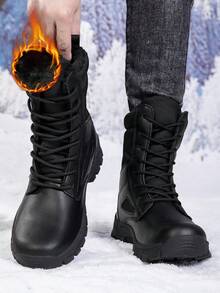 New High-Top Breathable Warm Lining Men's Outdoor Work Boots, Trainning Boots, Suitable For All Seasons, - Black - View 3