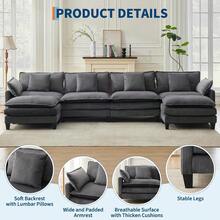 3-Seater Modular Sectional Sofa With 2 Ottomans, Corduroy Deep Seat Couch, Double Layer Cushion, Plush Backrest & Armrest Pillow, Cozy Cloud Couch For Living Room Apartment  146.5" L Modular Sectional Sofa With Ottoman, Corduroy Cloud Couch U-Shaped, Deep Seat Comfy Couch For Living Room, Movable Ottoman & Pillows  112 In U Modular Sectional Sofa, Corduroy Cloud Couch With Movable Ottoman & Throw Pillows, Modern L/U-Shaped Sofa, Comfy Deep Seat Couch For Living Rooms, Offices, Bedroom And Apartment - 灰色-146.5"-U Shape 4 Seats - 查看 7