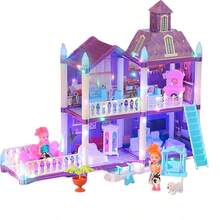 紫色DIY娃娃屋城堡玩具套装（6岁以上） - 包含4个房屋和2个娃娃，女孩公主城堡别墅娃娃屋，DIY组装游戏屋模型，益智角色扮演娃娃屋玩具 - 儿童互动玩具，完美的生日/圣诞节/新年/节日/复活节礼物