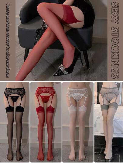 FEE ET MOI 1pair Women's Floral Lace Decor Strap Hollow Out High Waist Sexy Fishnet Tights, Thigh High Suspender Stockings Sexy Lingerie, Sexy Fishnet Bodysuit, Sheer & High Elastic Garter Fishnet Stockings, Suspender & Fishnet Tights, Crotchless Pantyhose, Long Legs Hosiery Hollow-Out Pantyhose Fishnet Stockings Sexy Pantyhose Lingerie Tights Thigh High Stocking For Club, Night Out, Dates, Shows, Wedding Night – Cheeky Stockings & Tights Lingerie