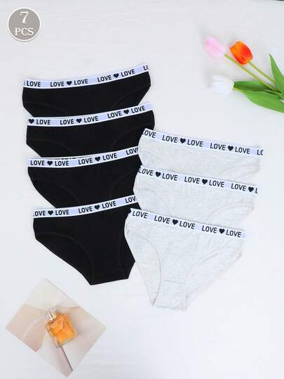 7pcs/Pack Women's Low Waist Panties Set, Letter Waistband, Comfortable, Sexy Seamless Underwear, Solid Color Shorts, Suitable For Halloween, Autumn