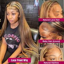 Bone Straight Lace Front Wigs Human Blended Hair 13x4 HD Transparent Lace Front For Women Glueless 4/27 Honey Blonde Brazilian Virgin Hair Lace Frontal Wig 200% Density Pre Plucked With Baby Hair Hairline - S4/27 - View 4