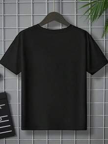 Boys' Baseball Glove & "Respect The Drip" Graphic Black T-Shirt - Neon Green & Pink Sports Design, Crew Neck Casual Tee For Boys & Girls, All-Season For Back To School, Little League, Casual Attire HSY - 黑色 - 查看 2